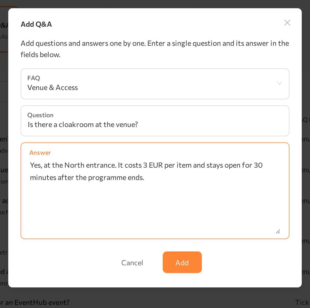 Add Q&amp;A window with FAQ, Question, and Answer fields