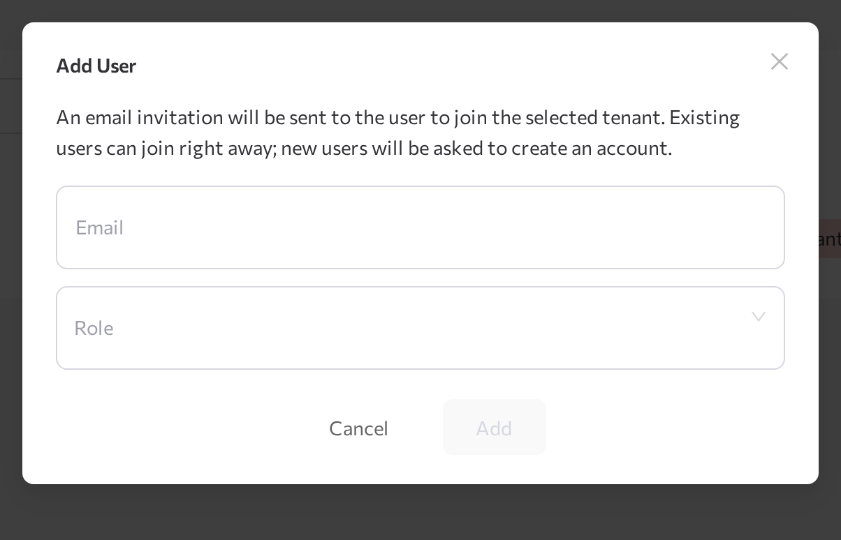 Add user dialog with Tenant Operator role and the Operator schedule section