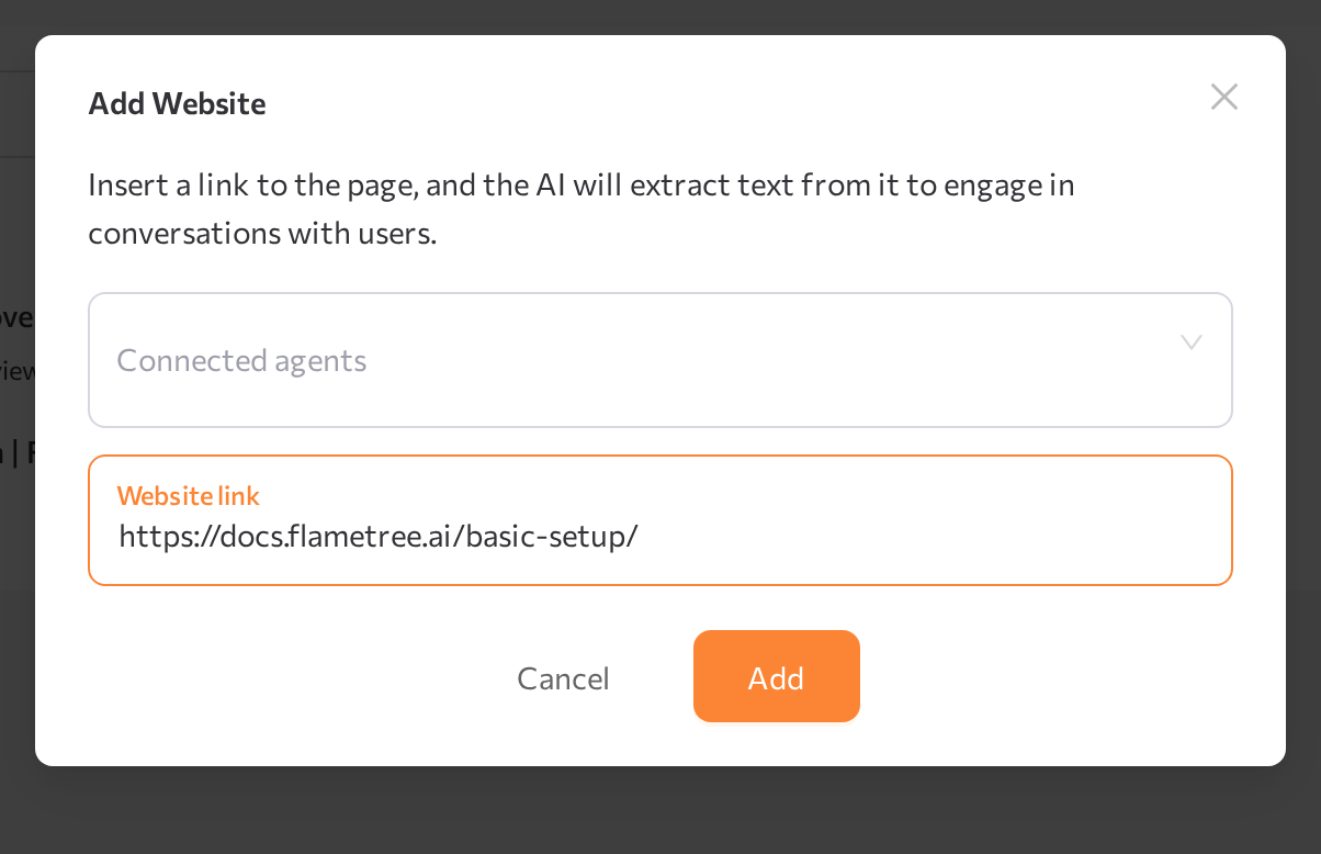 Add Website window with the Website link field