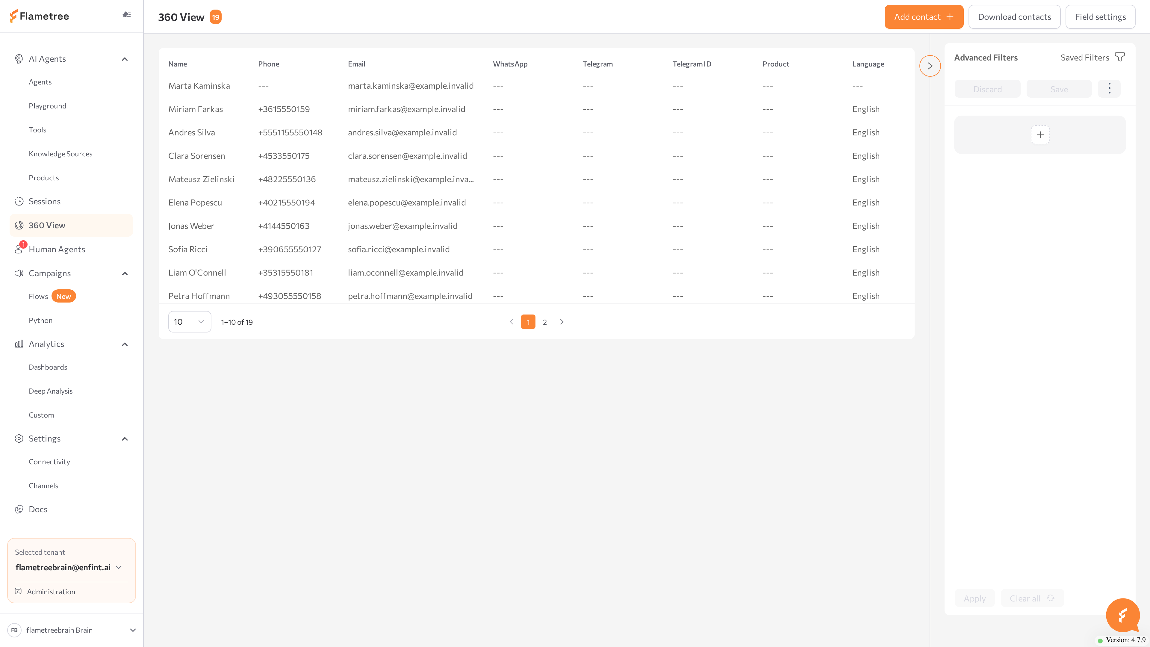 Advanced filters panel with two condition groups joined by OR