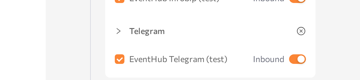agent page Communication channels card with the Telegram connection ticked and Inbound enabled