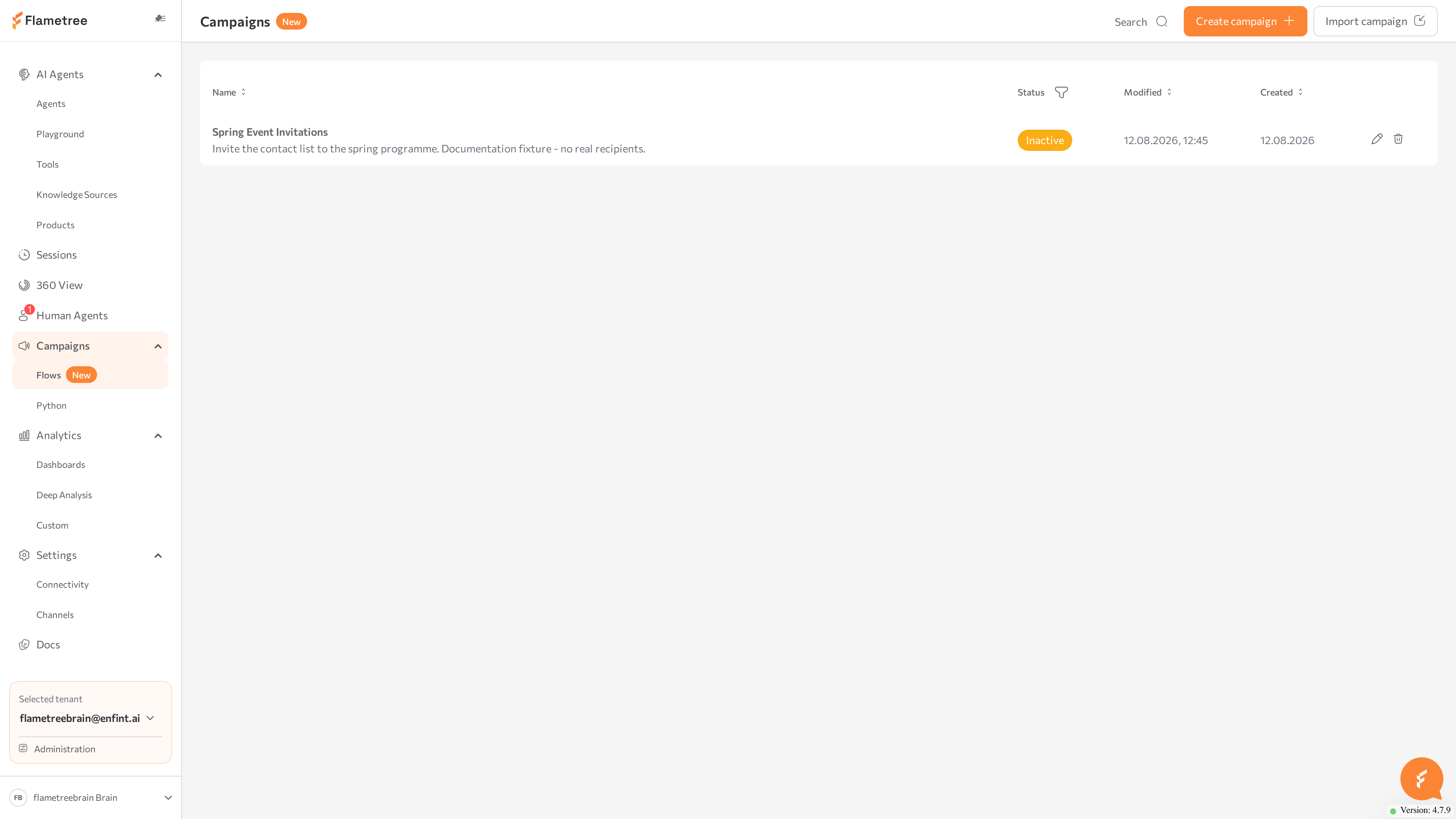 Campaigns > Flows list with status tags