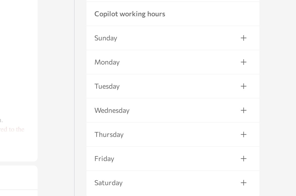 Copilot working hours schedule in the Advanced card