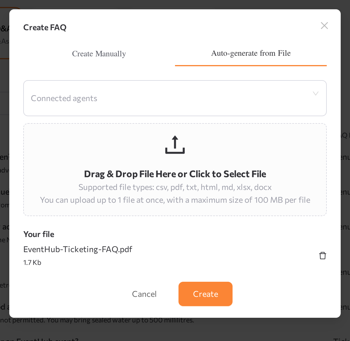Create FAQ window, Auto-generate from File tab with a file selected
