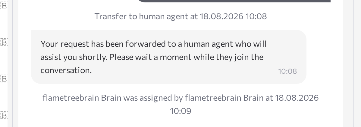 system markers for session start, transfer to human agent, and assignment