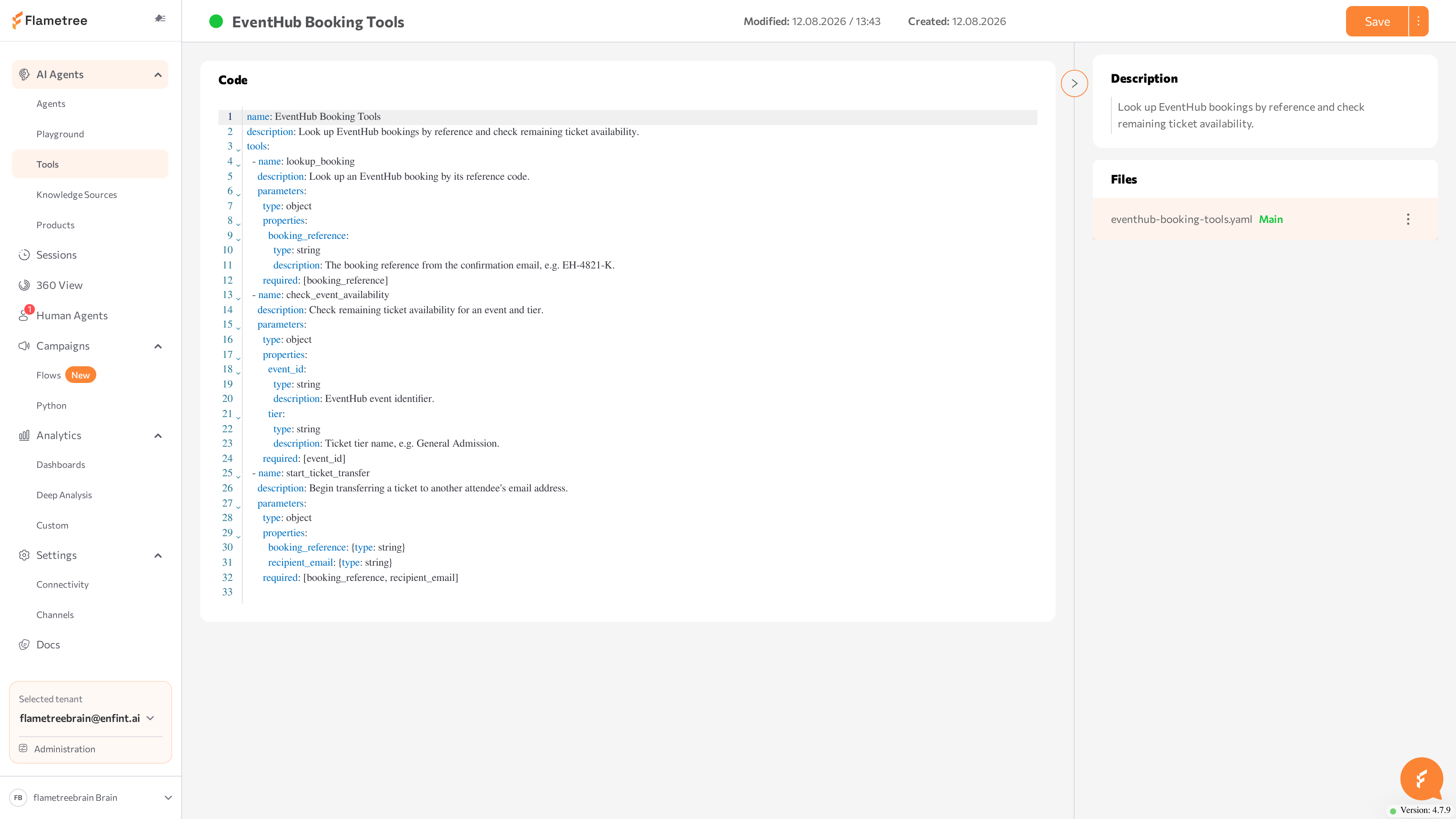 tool group page with the Code editor, the Information panel, and the Files list